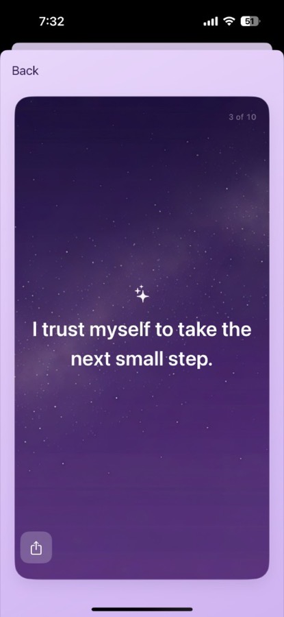Breebo Trust affirmation card in light theme